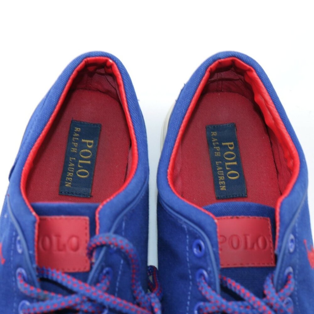 Polo Ralph Lauren Mens Faxon Sneaker Size 11.5 Royal Blue Canvas Red Pony Shoe - Picture 11 of 12